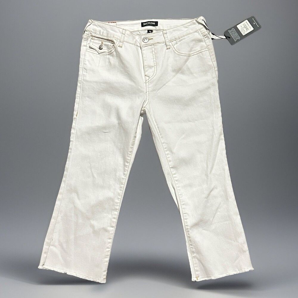 NWT True Religion World‎ Tour Flare Mid Rise Capri Jeans White Women’s Size 28